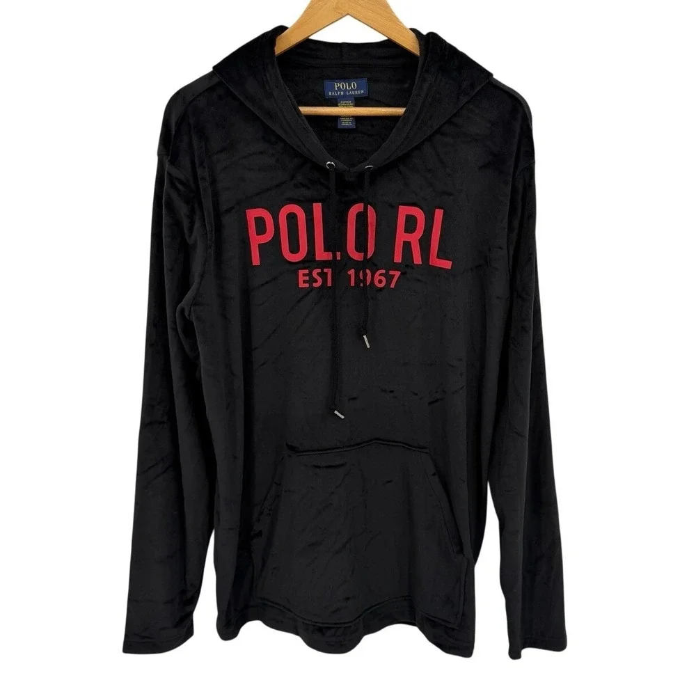 Polo Ralph Lauren Mens Large Velour Hoodie Sleepwear Big Logo Loungewear‎ Cozy